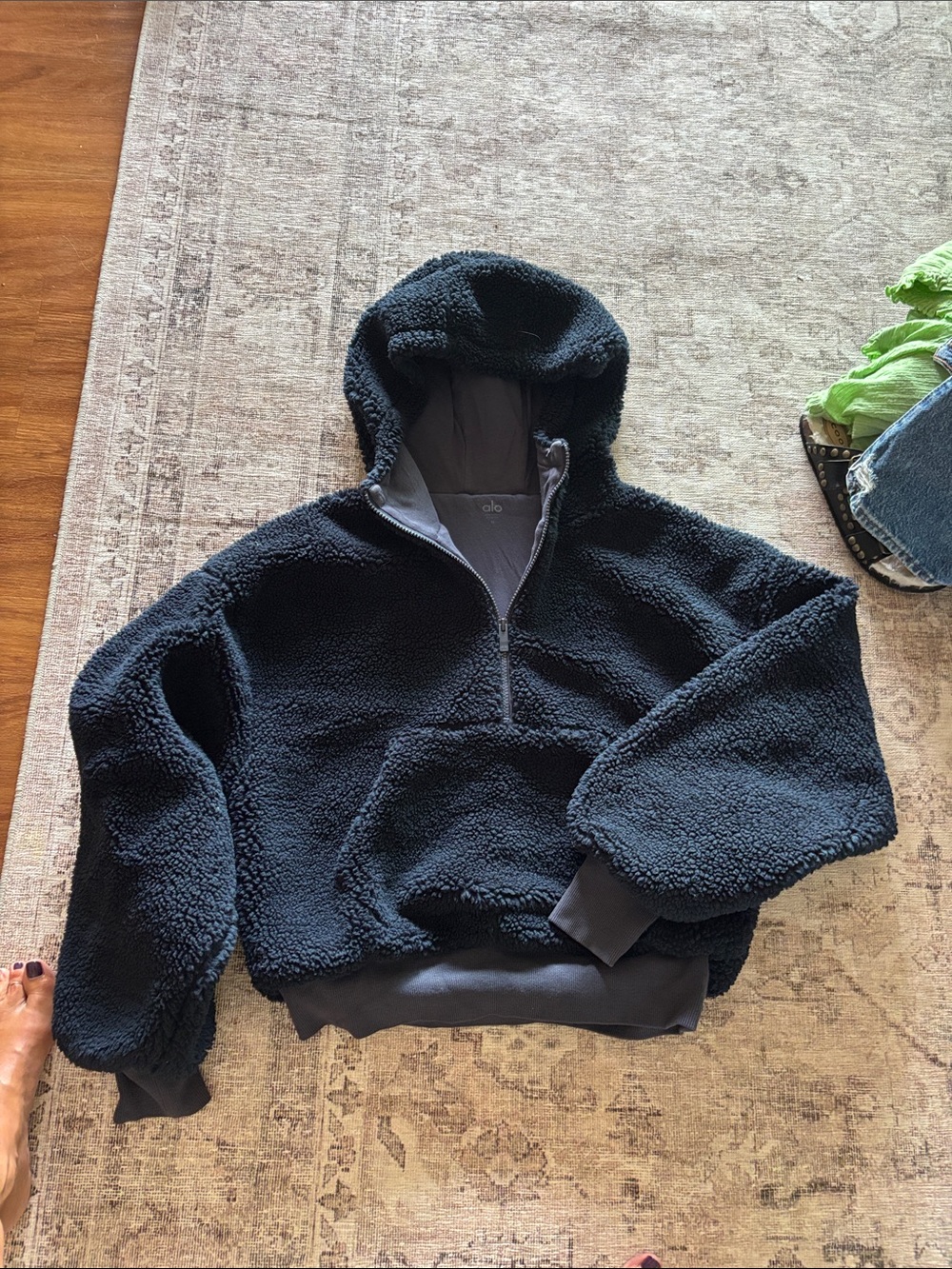 ALO Yoga navy blue Sherpa Half-Zip Hoodie